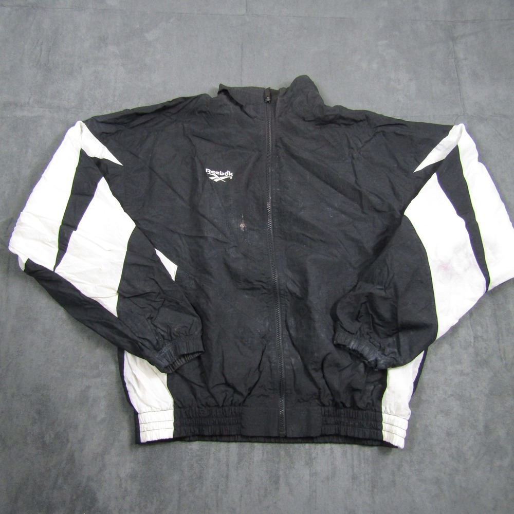 Reebok Track Jacket Mens M Black White Vintage 90s Colorblock Windbreaker